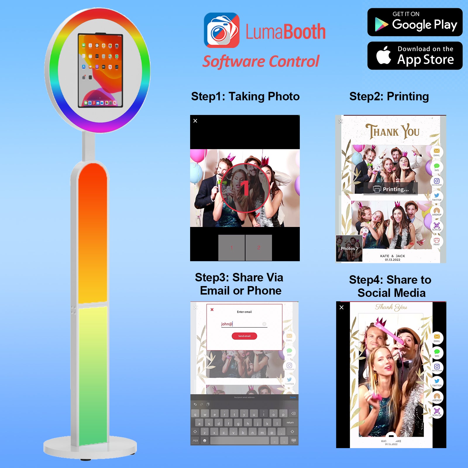 GO360BOOTH A7 iPad Photo Booth-Remote Controls RGB lights